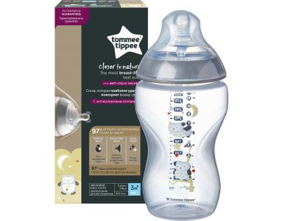 Tommee Tippee Kojenecká láhev C2N 340 ml 3 m+ šedá se sovičkami