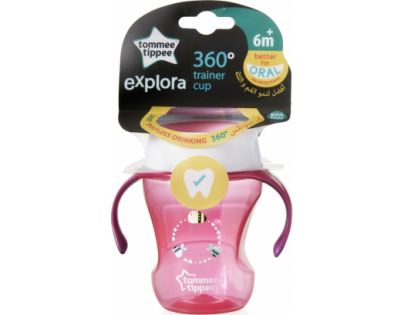 Tommee Tippee Netekoucí hrnek Explora s držadly 230ml 6m+ růžová