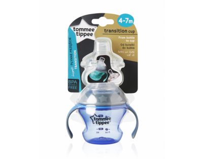 Tommee Tippee Přechodový hrnek se savičkou a pítkem 150 ml 4 m+ modrý