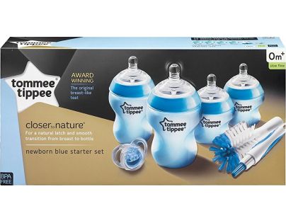 Tommee Tippee Sada kojeneckých lahviček C2N s kartáčem modrá