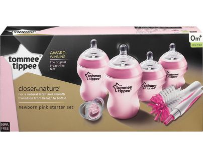 Tommee Tippee Sada kojeneckých lahviček C2N s kartáčem růžová
