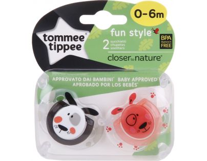 Tommee Tippee Šidítko CTN silikon Fun 2ks 0-6m Pejsci