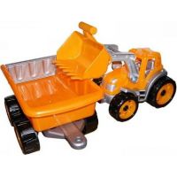 Traktor oranžový s přední lžící a vlekem 2