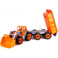 Traktor oranžový s přední lžící a vlekem 3
