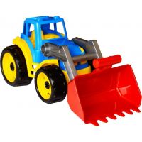 Traktor modrý s přední červenou lžící