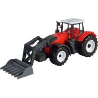 Made Traktor s pracovním nástrojem na setrvačník červený