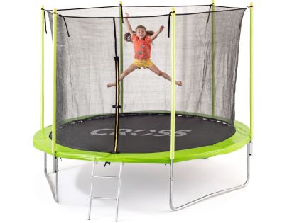 Cross Trampolína se sítí a žebříkem zeleno-černá 306 x 306 x 250 cm