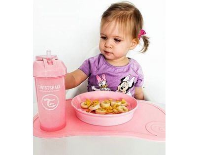 Twistshake Netekoucí lahev s brčkem 360 ml pastelově růžová
