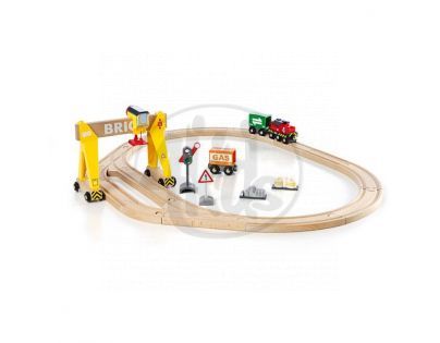 Brio 33048 - Vláčkodráha ovál s jeřábovým překladištěm, 24 dílů