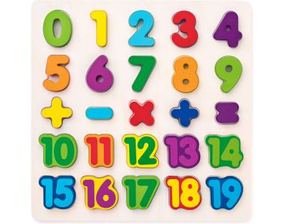 Woody Puzzle číslice masivní na desce 25 dílků