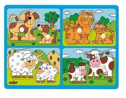 Woody Puzzle pro nejmenší s úchyty Domácí zvířata s mláďaty 8 dílků
