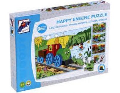 Woody Puzzle v krabičce 4 motivy jaro, léto, podzim, zima Mašinka