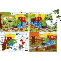 Woody Puzzle v krabičce 4 motivy jaro, léto, podzim, zima Mašinka 2