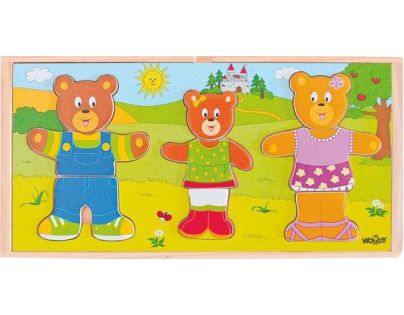 Woody Puzzle Šatní skříň Oblékni si svou medvědí rodinku 54 dílků