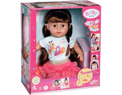 Zapf Creation BABY born Play & Style Starší sestřička brunetka, 43 cm