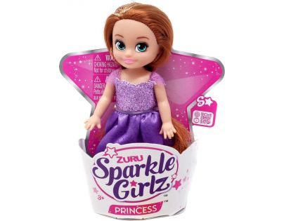 Zuru Princezna Sparkle Girlz malá v kornoutku fialové šaty Hnědé vlasy