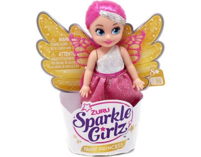 Zuru Víla Sparkle Girlz s křídly malá v kornoutku růžovostříbrnné šaty a růžové vlasy