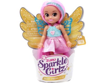 Zuru Víla Sparkle Girlz s křídly malá v kornoutku růžovomodré šaty a světle růžové vlasy